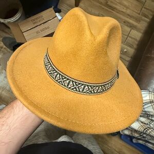Stylish Mustard Hat with Patterned Band